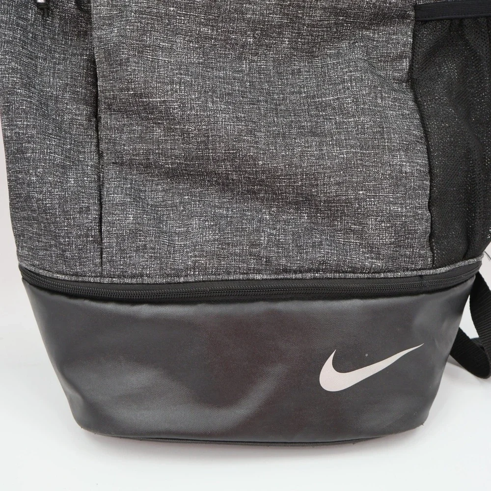 Nike‎ Roll Top Backpack Unisex OS Grey Black Heathered Swoosh Logo Buckle